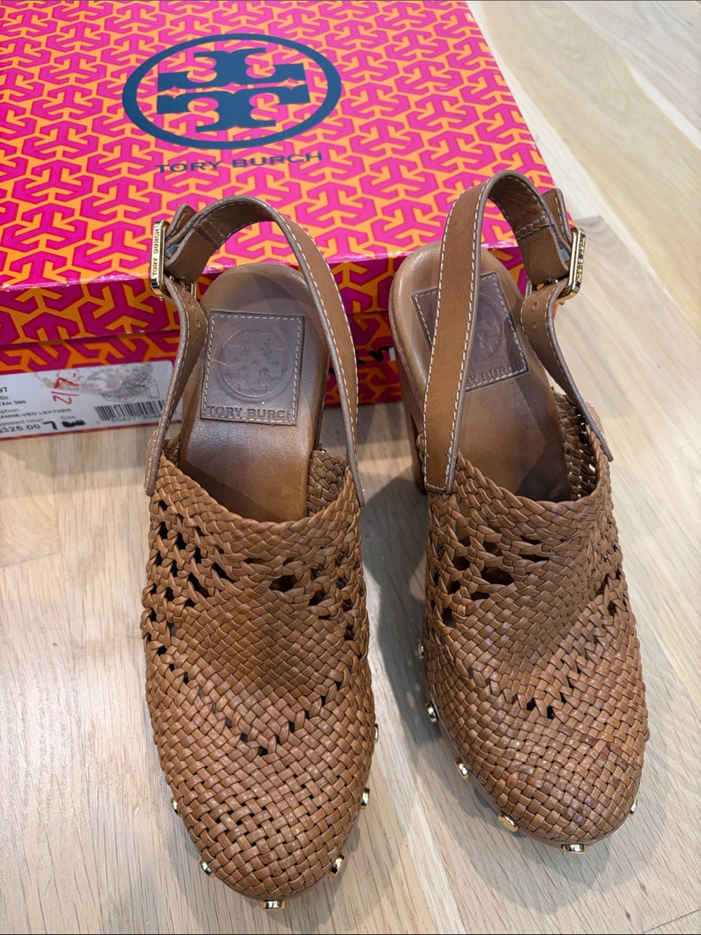 Tory Burch Brown Woven Slingback Clogs